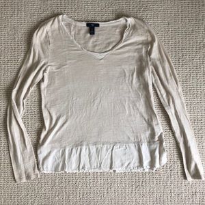 GAP cream long sleeve tee with woven detailing